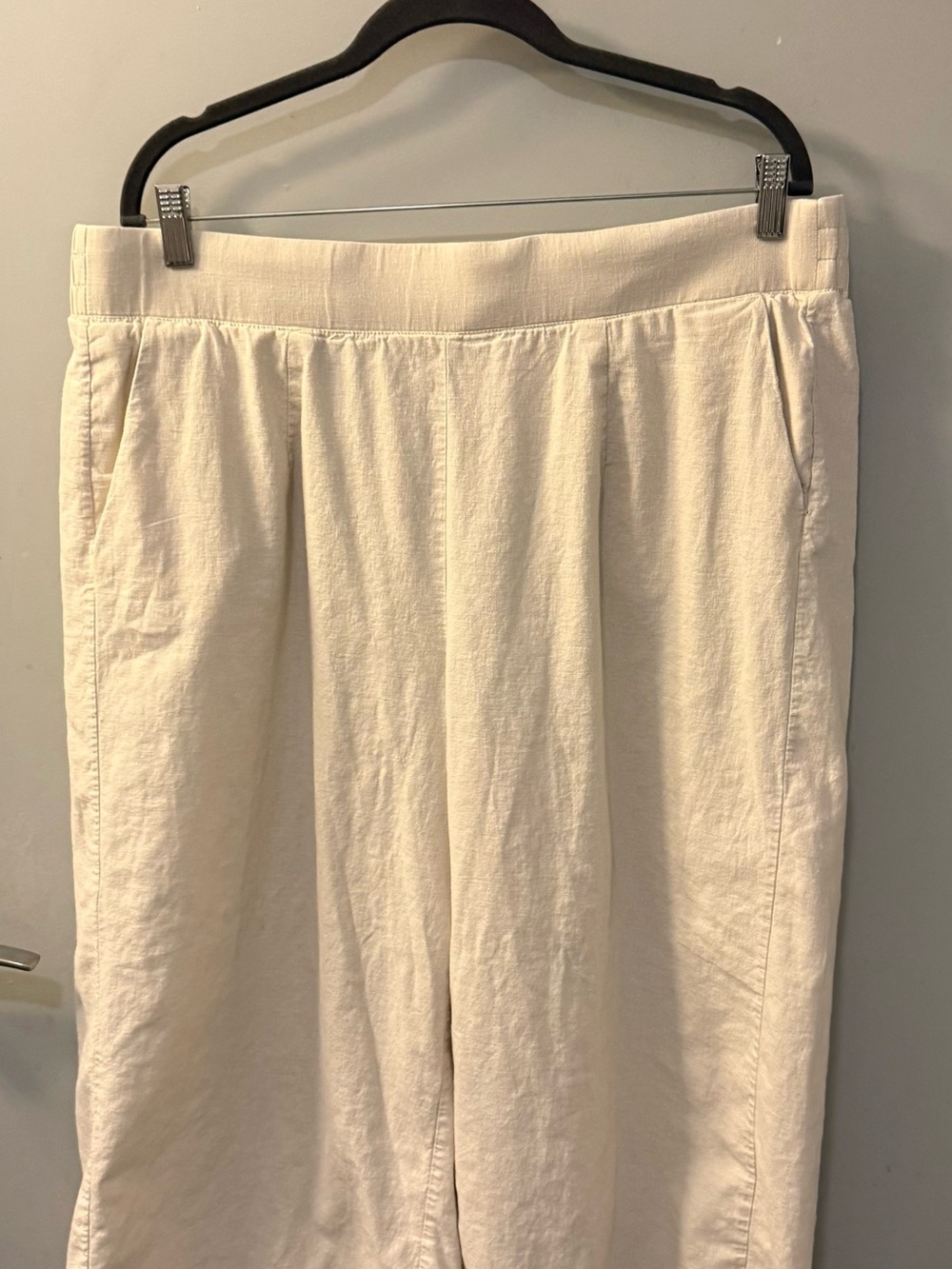 Torrid Women’s 1X Linen Blend Wide Leg Crop Pants Ivory Pull On Pockets - Picture 2 of 7